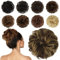 FESHFEN 100% Echthaar Haarteil Dutt Haargummi, Wellig Lockige Haarknoten Haargummi Haarverlängerungen Hochsteckfrisuren Echthaar Haarteil für Damen Mädchen, Braun & Blond