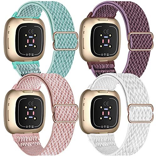 4 Pack Nylon Armband Kompatibel mit Fitbit Versa 3 Armband/Fitbit Sense,Nylon Ersatz Armbänder für Damen Herren, Sport Uhrenarmband
