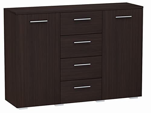 MATKAM Kommode Helena B120 x H84,5 x T35 cm, Sideboard mit 4 Schubladen und 2 Fächer mit Türen, ideal für Büro, Diele, Wohnzimmer, Jugend- oder Kinderzimmer (Wenge)