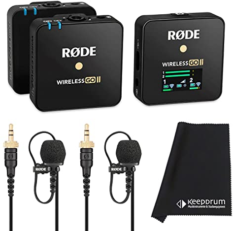 Rode Wireless GO II - Sistema de micrófono inalámbrico (incluye 2 micrófonos Lavalier II y gamuza de microfibra)