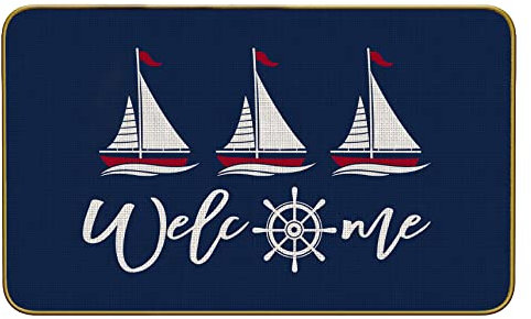 Mingnei Nautical Door Mat,Boat Rug,Boat Mats for Floor,Welcome Boat Sailboat Doormat Door Mat for Home Boats,Nautical Boat Outdoor Floor Mats for Front Indoor Entryway Rug 30 x 17 Welcome Mat