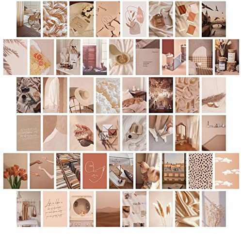 Martin Kench 50 Stück Ästhetisches Wandcollagen Set, Premium Wall Collage Set Aesthetic Zimmer Dekor, Wandbilder, Wandkunstdruck Foto-Display für Mädchen Jungen (Beige)