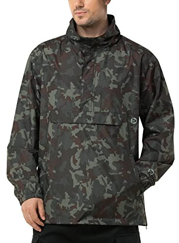 Outdoor Ventures Veste de pluie pour homme,Pull imperméable avec capuche,Veste réfléchissante,Veste légère,Veste coupe-vent respirante,Pour la randonnée, Camouflage forestier., M