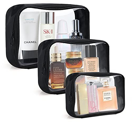Clear Travel Toiletries Bag Airline Approved,TRIPON 3PC TPU Clear Makeup Bags TSA Approved Toiletry Bags Carry on Cosmetic Bag Pouch for Airflight Travel Wash Bag for Women (3 Size,1L +1M + 1S)
