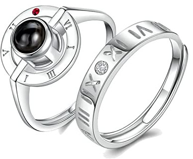 Aotiwe Größenverstellbare Ringe Paar, Ring 925 Vintage Ich Liebe Dich In 100 Sprachen In Herzform Silber mit Weiß Rundschliff Zirkonia
