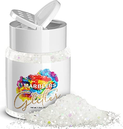 MARBLERS Holographic Glitter [Mixed White] 1.5oz (42g) | Chunky | Non-Toxic, Vegan, Cruelty-Free | Face, Body, Eyeshadow, Hair, Festival, Party Makeup | Nail Art, Polish | Resin, Tumbler, Slime, Craft