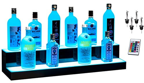 Boss Premium® BarUSA™ LED Lighted Bar Shelf Display Liquor Bottle Alcohol Whiskey Shelves Rack Stand Tray Units for Home Bar Living Room Accessories and Decor - Designed in USA (2-Step, 28 Inch)