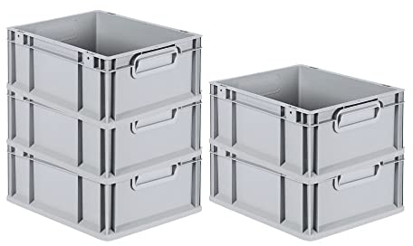 PROREGAL SparSet 5x Eurobox NextGen Grip | HxBxT 17x30x40cm | 16 Liter | Griffe geschlossen | Grau | Eurobehälter, Transportbox, Transportbehälter, Stapelbehälter