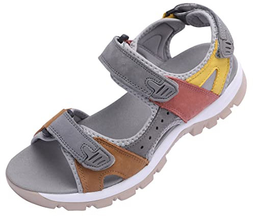 Harssidanzar Sandales en cuir pour femmes Sandales de randonnée Sandales de sport pour l'extérieur SL256EU,Tan Gris,Taille 39