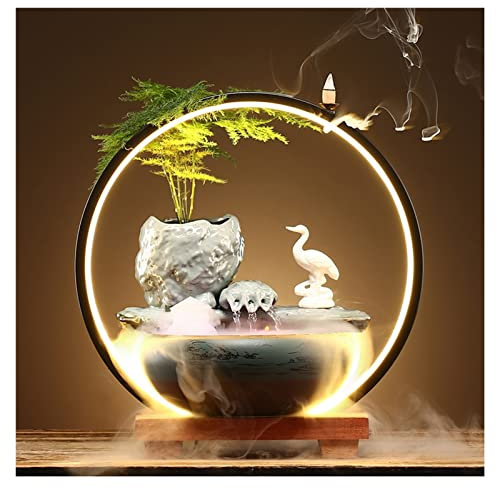 AFGZQ Fontana d'Acqua Tavolo, Cascata da Interno con Anello Luminoso A LED, Fontana d'Acqua Tavolo Feng Shui Decor for L'Ufficio di Casa (Color : Style 4)