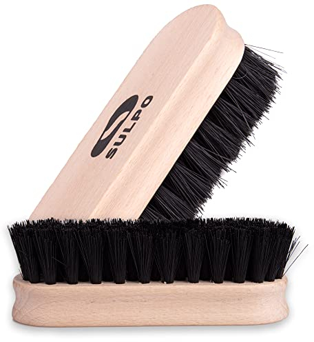 SULPO Schuhbürste Länge 12 Zentimeter - Schuhputzsets Schuhputzbürste Schuhbürsten Lederbürste putzen Schmutzbürste weiche Borsten schwarz Polierbürste - 2 Stück Set - Schuhpflege