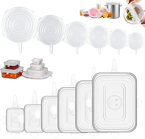 Silikondeckel Dehnbar Set,12 Teiliges Silikon Deckel Universal Dehnbar,Dehnbare Silikondeckel,Wiederverwendbare Abdeckhauben für Lebensmittel Silikon,Silikon Stretch Deckel,für Dosen,Schüsseln