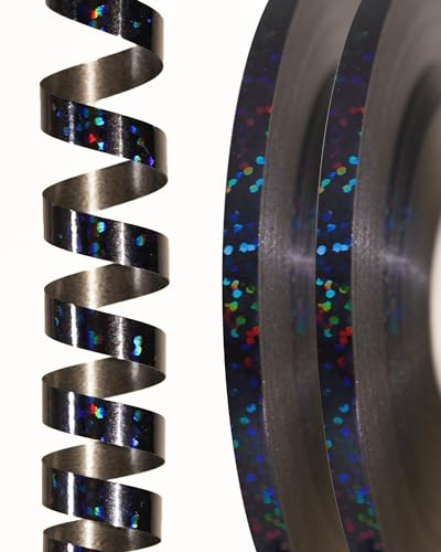 PartyWoo Geschenkband Schwarz Laser, 120 Meter/ 131 Yard Schleifenband, Ringelband, Glänzendes Ballonband, Dekoband für Ballonverschlüsse, Geschenkverpackung, Basteln, Partydeko (2 Rollen, 60m/ Rolle)