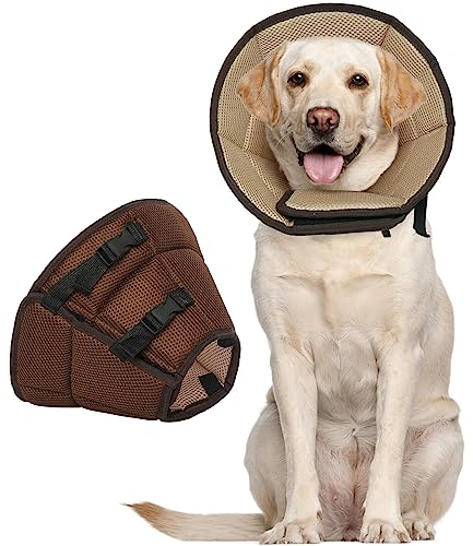 Kuoser Halskrause Hund, Bequem Leckschutz Hund,Schutzmaßnahmen Schutzkragen Hund, Einstellbar Hundekragen, Hunde Halskrause Leckschutz für Hunde, Vorbeugung von Biss- und Leckwunden,Braun XL