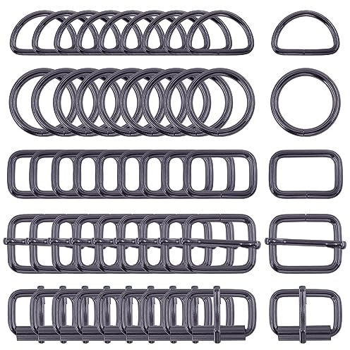 Swpeet 50 Stück Metallschnallen, Metall-Rollschnallen, verstellbare Metallschnallen, D-Ring, runder Ring, quadratischer Ring, Gun-Black, 1 Inch
