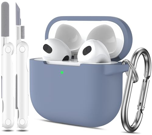 R-fun Funda para AirPods 3 Generacion (2021) con Kit de Limpieza y Llavero, Compatible con AirPods 3 Funda Case Cover,Funda Protectora de Silicona Suave para Apple AirPods 3,Gris Azulado