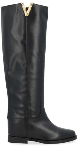 VIA ROMA 15 Stivale Nero con V in Metallo Sfaccettato, Size: 36½