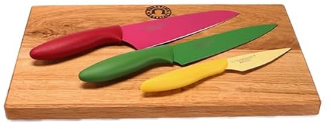 KAI Pure Komachi 2 - Messerset mit einem Gemüsemesser und verschiedenen Allzweckmessern - mit klingenschonendem Eichenholz Schneidebrett