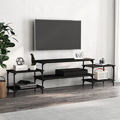 Festnight TV-Schrank, TV Board, Lowboard Fernsehschrank TV mit Fächern, TV Board, TV Kommode für TV-Geräte, TV Bank für Wohnzimmer, Metall, Schwarz197x35x52 cm