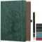 Dickes liniertes Tagebuch-Notizbuch mit Stift, 360 Seiten, 100 g/m² Papier, brauner gesprühter Rand, zum Schreiben, B5-Größe, Leder-Hardcover, für Arbeit, Büro oder Schule, 19,8 x 25,4 cm, Dunkelgrün