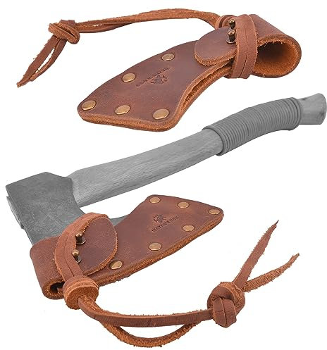 WAYNE'S DOG Leather Hatchet Sheath, Buffalo Hide Axe Head Cover with Belt Loops Axe Protector (Blade C: 3 3/4 ~ 4 1/8, Brown)