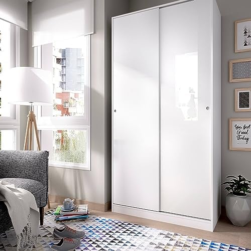 Dmora - Guardaroba 2 ante Kilimangiaro, Mobile appendiabiti per camera da letto, Armadio multiuso, 100x50h204 cm, Bianco