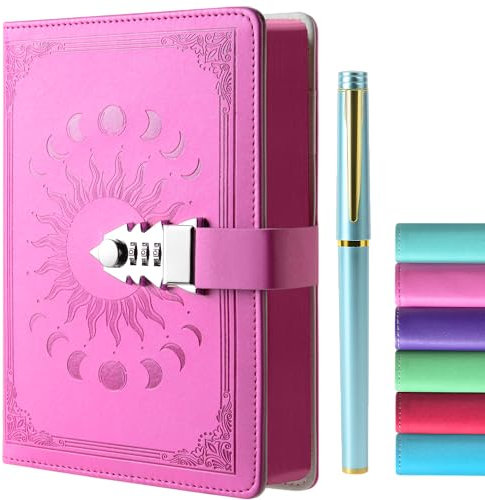 Lock Diary with Pen Set, A5 240 Pages Secret Lockable Journal, Personal Planner Organizer Notebook, Colorful Spray Edge, Size A5(8.5 × 5.9) Pink