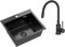 VBChome Lavello da Incasso in Acciaio Inox Con Rubinetto, 50 x 45 cm, Nero Opaco, Lavello da Cucina Grande, Scarico Sifone in Acciaio Inox