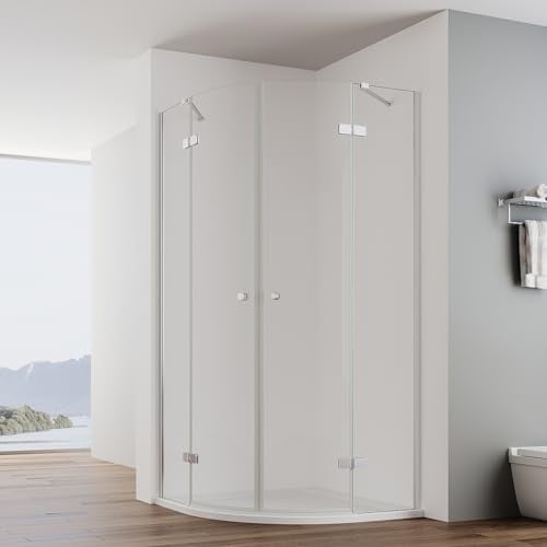 IMPTS Runddusche 80x80cm, Duschkabine Rund Viertelkreis Dusche Rahmenlos Duschabtrennung mit 6mm ESG Glas Höhe 185cm Radius 550 mm Ohne Duschtasse & Ablauf