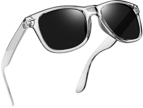 Joopin Rechteckige Sonnenbrille Herren Retro Polarisierte Sonnenbrille Damen und Klassische Sport Brille Grau UV400 (Transparent Grau)
