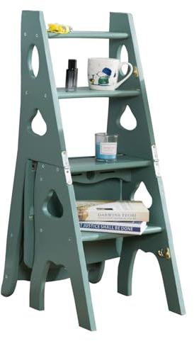 forestalk Leiterstuhl, Holzleiterhocker, 4 Stufen, Klappbare Trittleiter, Treppenstuhl, Multifunktions-bibliotheks-aufstiegsleiter, Tritthocker, Bücherregal Für Aufbewahrung Und Präsentation