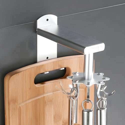 yozhch Self Adhesive Kitchen Utensils Holder Wall Mounted Cooking Utensil Rack for Hanging Pots and Pans Storage Spatula Spoon Rail Hanger Organizers with 8 Removable Hooks & 2 Heavy Duty Hooks