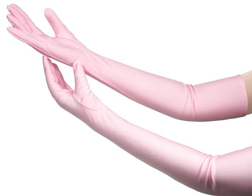 Nackiy Longs gants d'opéra noirs pour femme, style années 1920, en satin, extensibles, longueur coude, déguisement, mariée, 50,8 cm, rose, 51 cm
