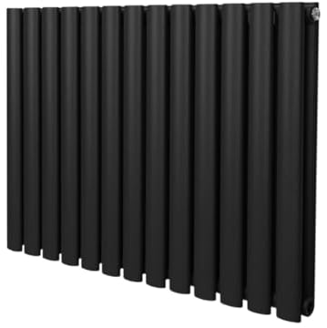 Radiador De Columna Ovalada 600mm x 780mm Horizontal | Negro | Acero | Montado en pared | Kit de fijación y soportes + Cepillo de limpieza GRATIS | Calefacción estufa calefactor