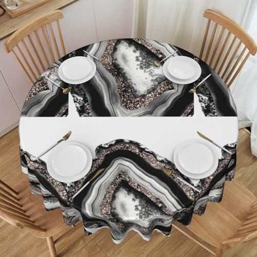 Runde Tischdecke, waschbare Tischdecke 60 Zoll Tischdecke für Picknick Camping Party,Achat Roségold Glitzer Glamour Edelstein Dekor Kunst