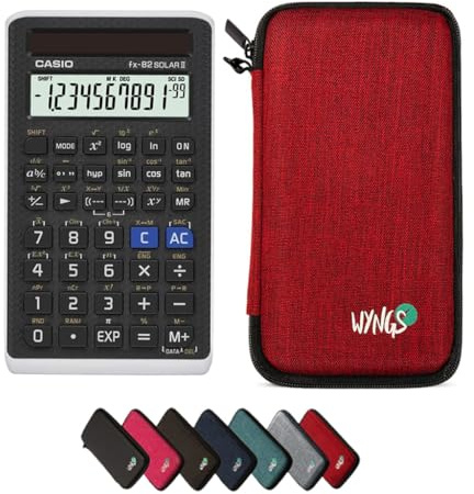 Casio fx-82 Solar II inkl. WYNGS Schutztasche Rot - Wissenschaftlicher Taschenrechner - Basic Set
