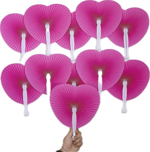 Bestage 12 Packs Decorative Paper Folding Hand Fans Handheld,Silver Heart Foldable Wedding Fans Chinese and Japanese Fans Bulk for Bridal Guest Church Party Favors Dancing Birthday DIY