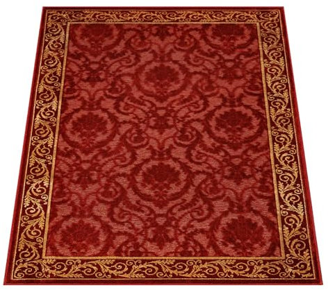 Luxus 3D Teppich Wohnzimmer Schlafzimmer Esszimmer Farashe in Schwarz Gold Creme Beige Rot - Kurzflor rutschfest Seidenglanz 3D-Effekt 100% Viskose (rot, 100x140 cm)