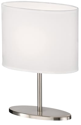 Fischer & Honsel Tischleuchte Modena | nickelfarben matt| Stoffschirm weiß Chintz| L: 20 cm, B: 10 cm, H: 27 cm | mit Schnurschalter| 1x E14 max. 25 W ohne Leuchtmittel