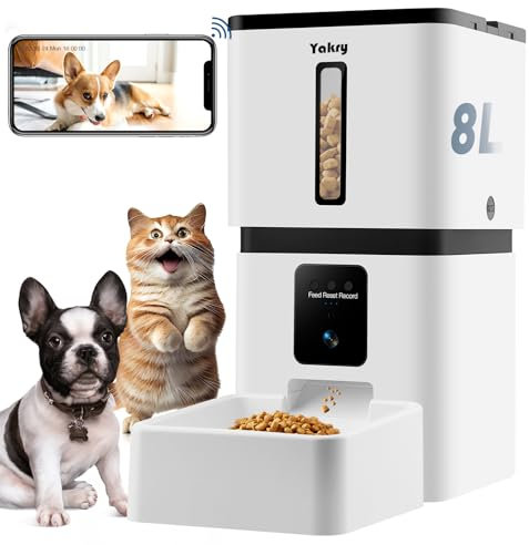 Automatic Dog Feeder with WiFi Camera: 8L, 33 Cups Easy Setup Cat Feeder - HD 1080P Video Recording Timed Pet Feeder for Cat Dog Small Pet, 5G App Control
