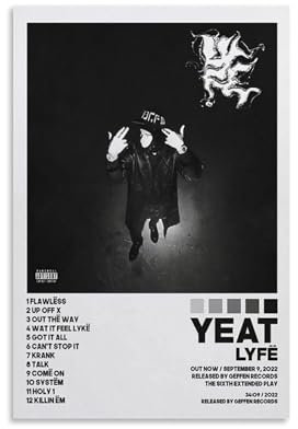 HKLOPUY Rap-Sänger Yeat Album Lyfë Minimalismus-Poster, dekorative Malerei, Leinwand, Wandposter und Kunstdruck, moderne Familienschlafzimmer-Dekoration, Poster, 20 x 30 cm
