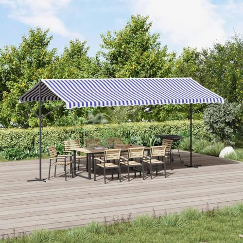 Lawn & Garden Free Standing Awning Blue and White 500x300 cm Fabric and Steel Outdoor Living