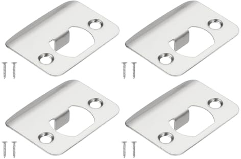 PATIKIL Door Strike Plate 2-1/4x1-3/4,4 Pcs Round Corner Extended Lip Strike Plate, Universal Security Latch Strike Deadbolt Strike with Screw Interior & Exterior Doors,Silver