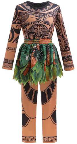 LCXYYY Maui Kostüm Jungen Cosplay Vaiana 2 Halbgötter Maui Drucke Top und Hose Outfit Fancy Dress Up Halloween Weihnachten Karneval Geburtstag Maui Verkleidung für Kinder Alter 2-11 Jahre