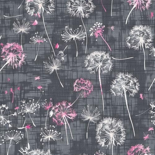 JIAOQSS Selbstklebende Tapete Grau Löwenzahn Rosa Mustertapete Muster Tapeten Klebetapete Vinyl Wrap Wandtapete Wohnzimmer Schlafzimmer Möbelfolie Bunt Wasserdicht Wallpaper