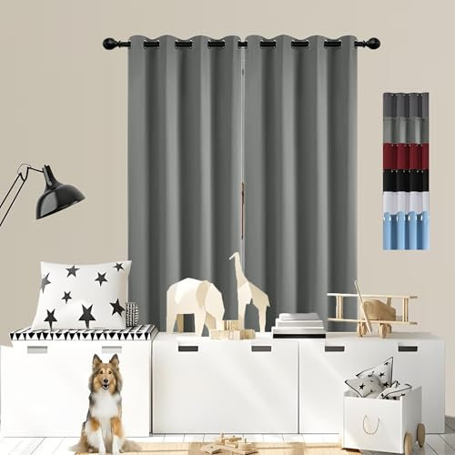 GOUSUN Curtains for Bedroom 110 x 120 cm Opaque Darkening Curtain Door Curtain Thermal Insulated Crushed Velvet Curtains for Bedroom,1 Panels, Light Grey