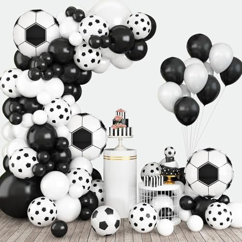 Fussball Luftballon Geburtstag,94 Stück Fussball Geburtstag Deko,Fußball Ballonbogen Set,Fußball Folienballon Champion Trophäe Ballon Set für Fussball Party Kindergeburtstag