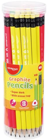 KEYROAD Holzbleistift mit Radiergummi, HB, Dreieckig Holzstift, Fluoreszierend, 48 Stück, Bleistifte in der Tube, Schulsachen