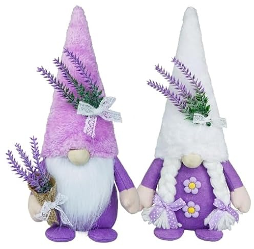 KnomeKo Lavendelzwerge, Dekorationen für Zuhause, schwedische Zwerge, Geschenke für Frauen, handgefertigt, lila Küchendekor, Frühlings-Tablett-Dekor