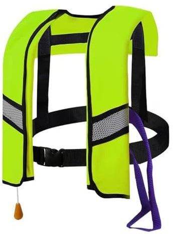 Rettungsweste für Erwachsene, automatisch, aufblasbar, mit verstellbarer Schnalle, mit reflektierenden Streifen und Pfeife (fluoreszierendes Grün)
